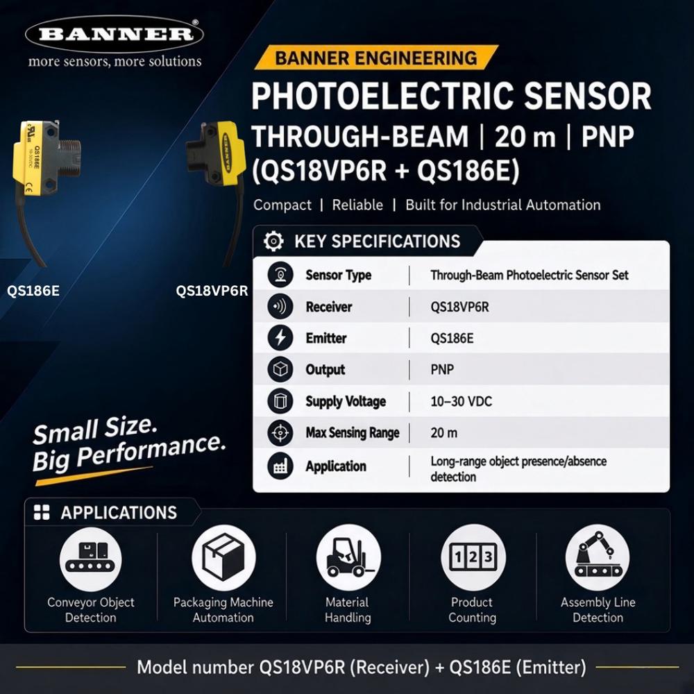 Banner QS18VP6R + QS186E Through-Beam Photoelectric Sensor Set