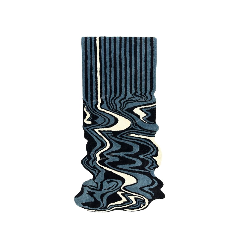 Blue Melting Runner Rug Tufted Wool Rug - Backing Material: Canvas Latex