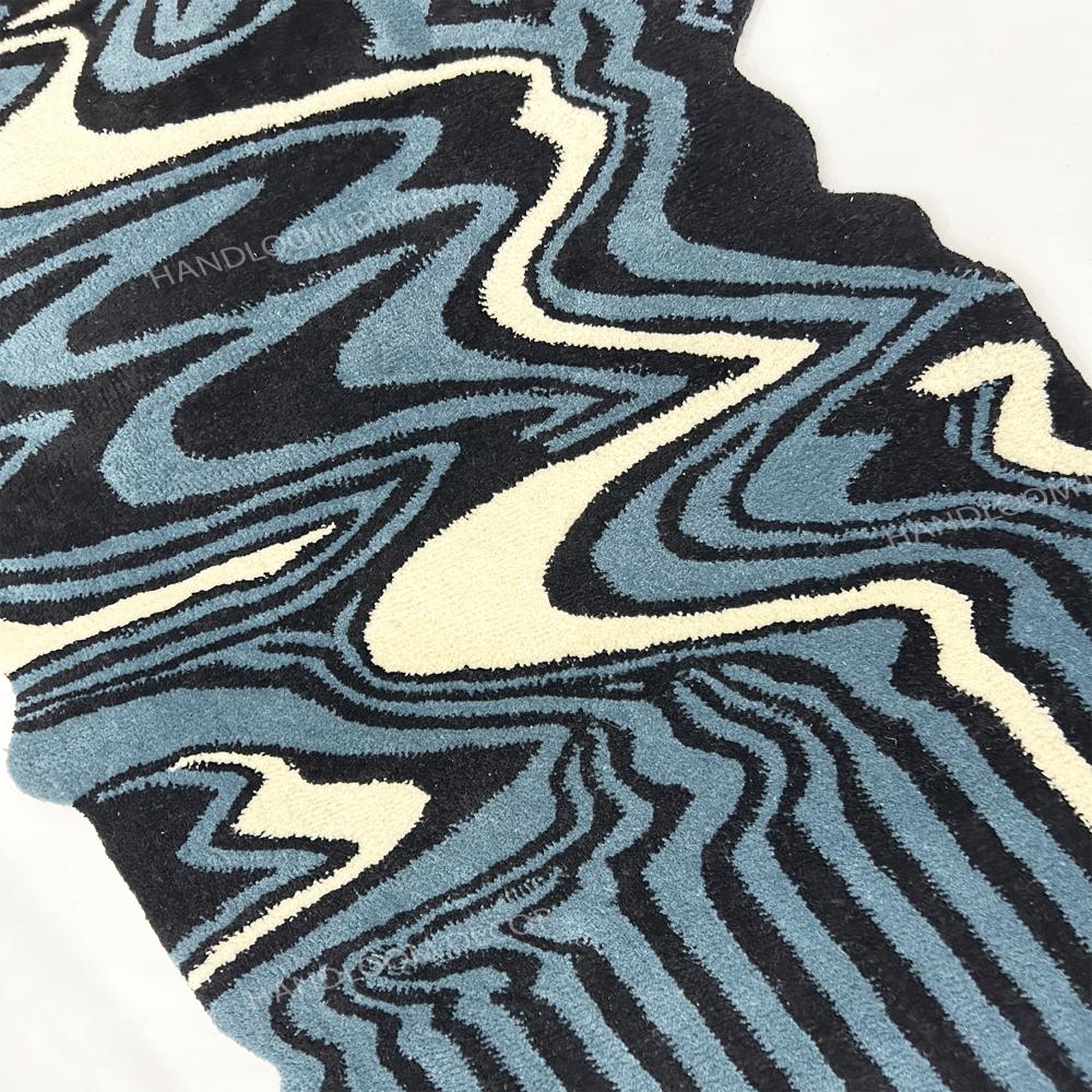 Blue Melting Runner Rug Tufted Wool Rug