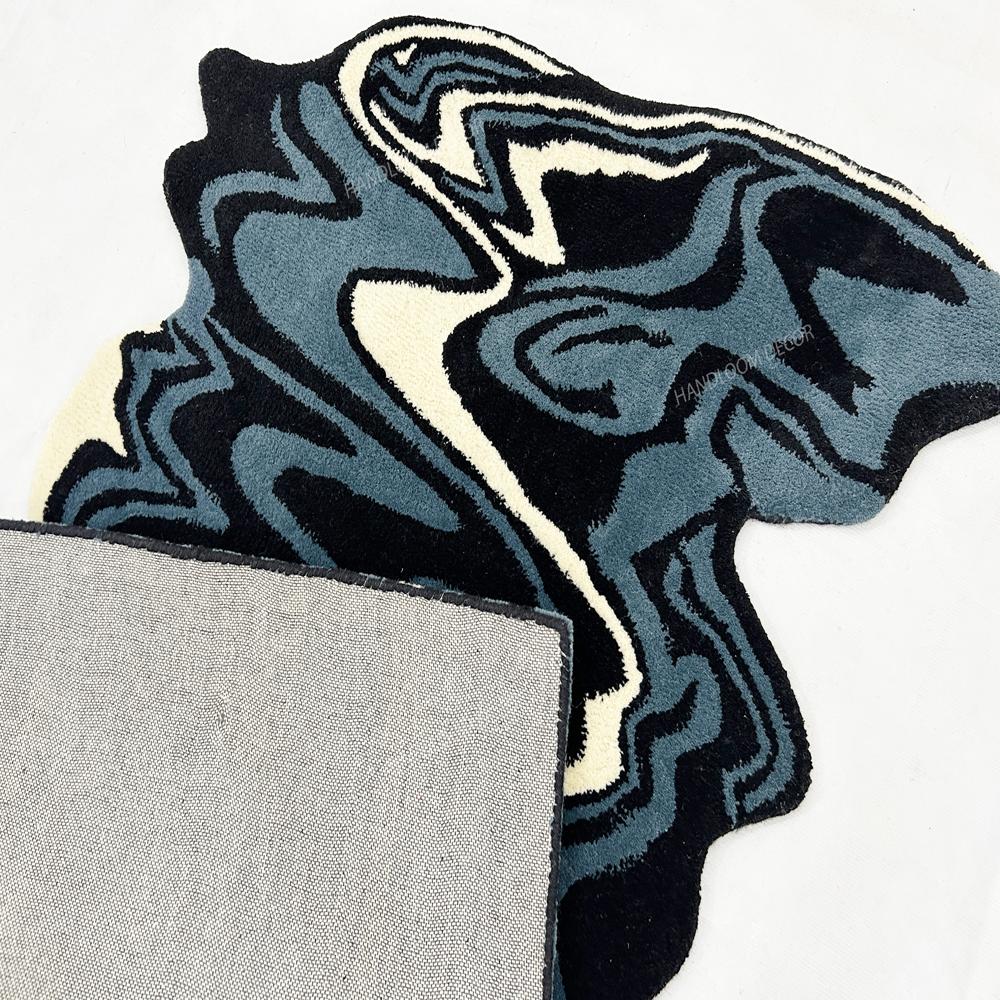 Blue Melting Runner Rug Tufted Wool Rug