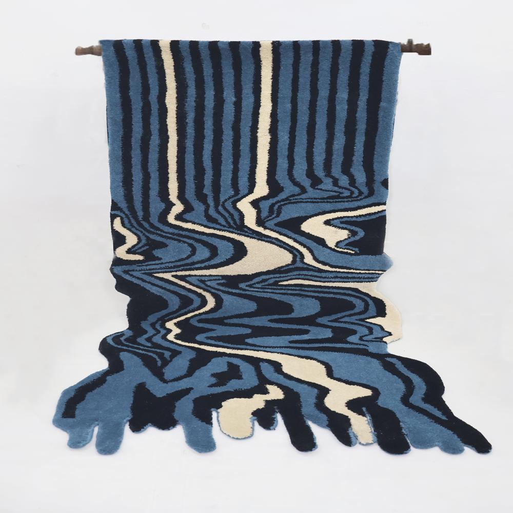 Blue Melting Handmade Hand Tufted Wool Rug - Backing Material: Canvas Latex