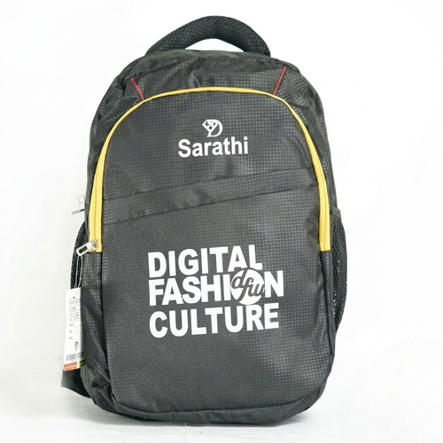 Black Printed Canvas Unisex School Bag