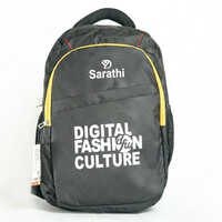 Black Printed Canvas Unisex School Bag
