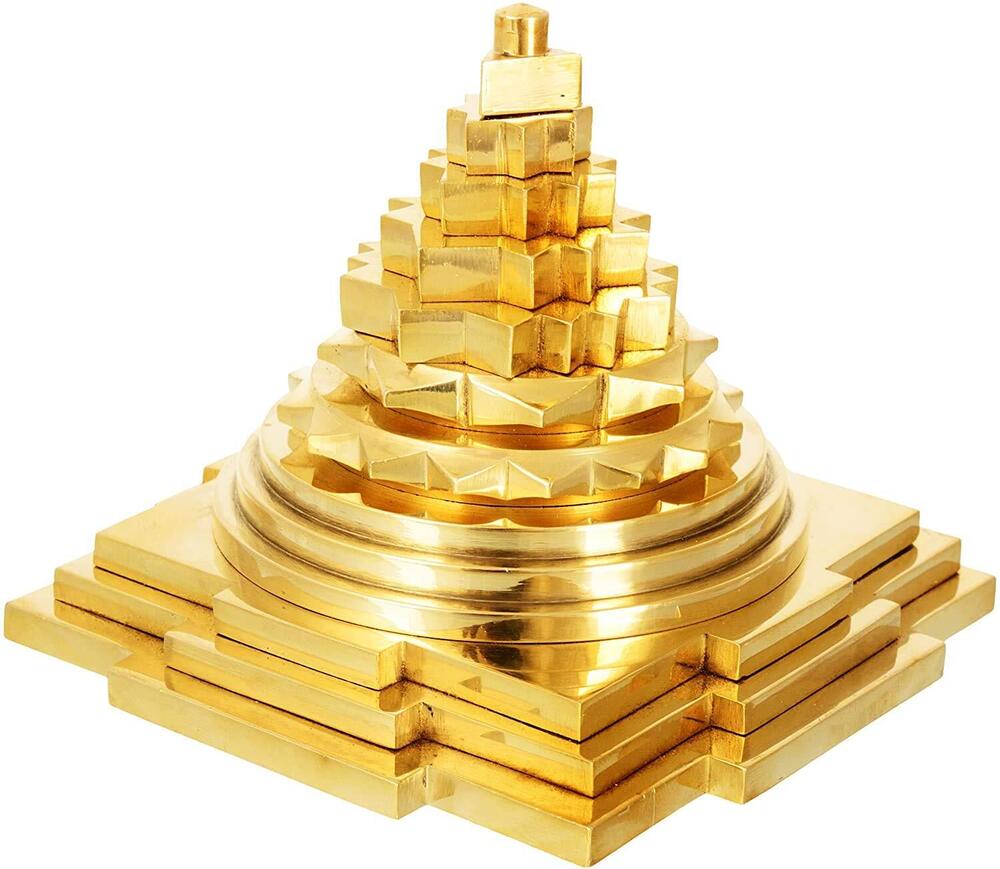 Golden Energized Brass Meru Prusth Shree Yantra