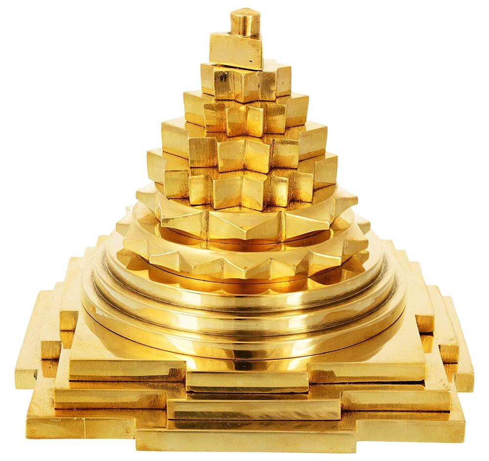 Golden Energized Brass Meru Prusth Shree Yantra