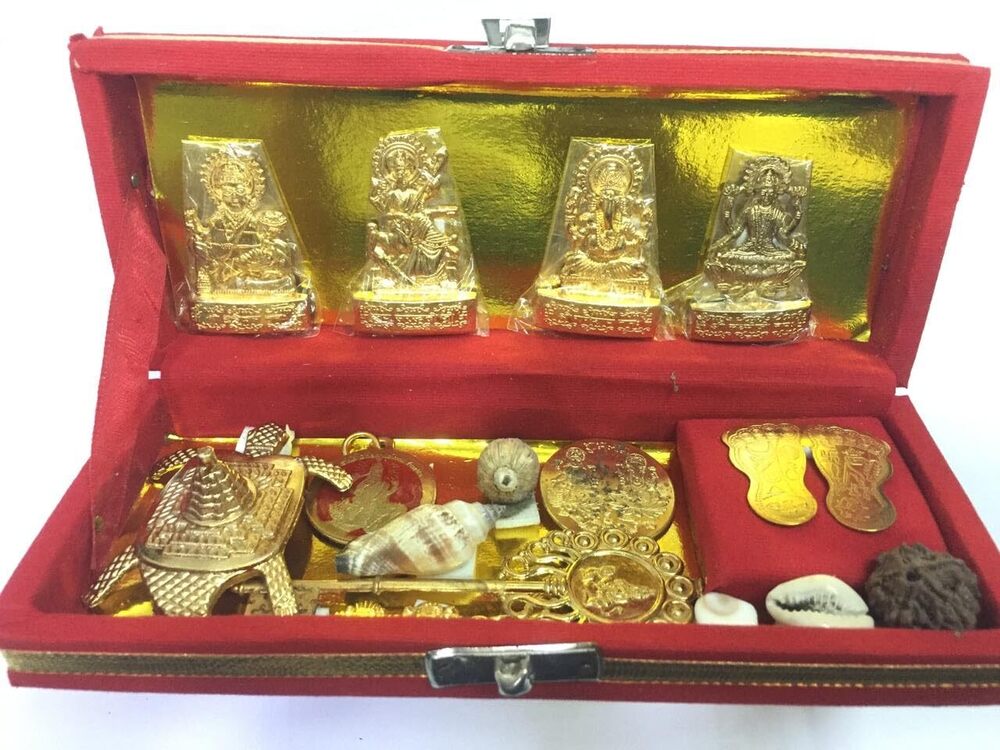 Golden Zinc Goddess Dhan Laxmi Kuber Bhandari Yantra Set