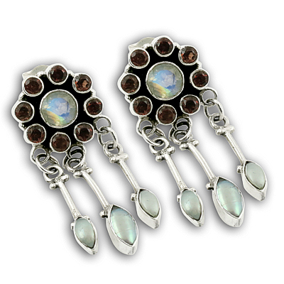 उच्च गुणवत्ता बहु पत्थर चांदी की बालियां