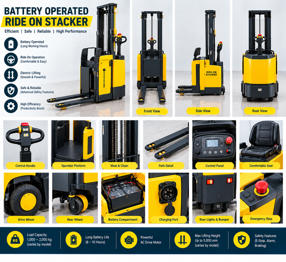 Battery Operated Ride On Stacker - Handle Type: Ergonomic
