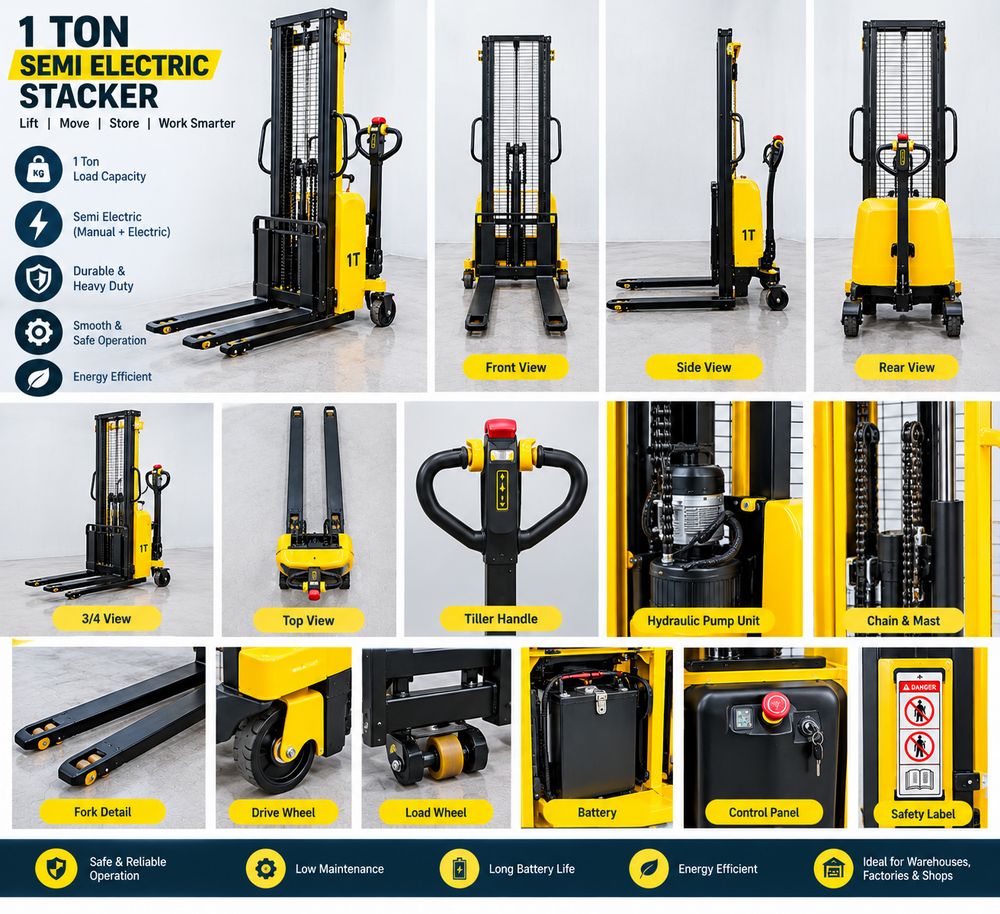 1 Ton Semi Electric Stacker - Belt Type: No Belt