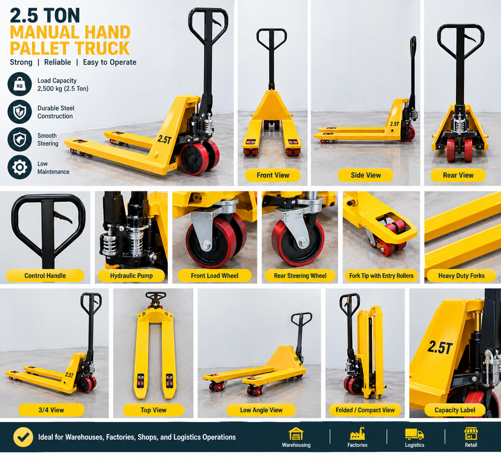 2.5 Ton Manual Hand Pallet Truck - Feature: Polyurethane Wheels