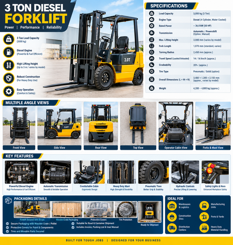 3 Ton Diesel Forklift - Lifting Capacity: 3000 Kg (3 Ton)