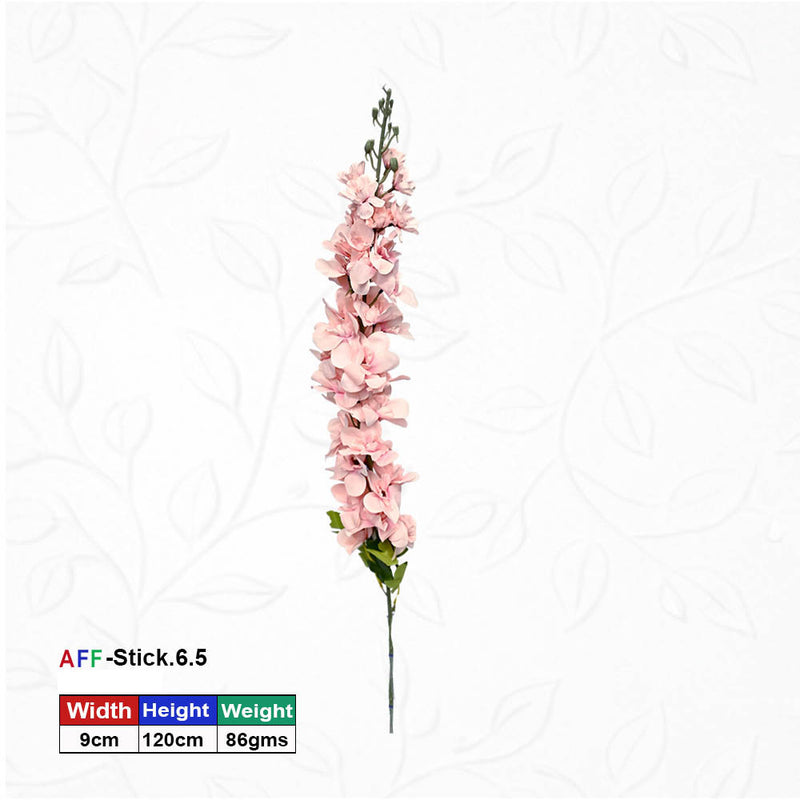 Artificial Pink Delphinium Leafy Faux Flower Stick