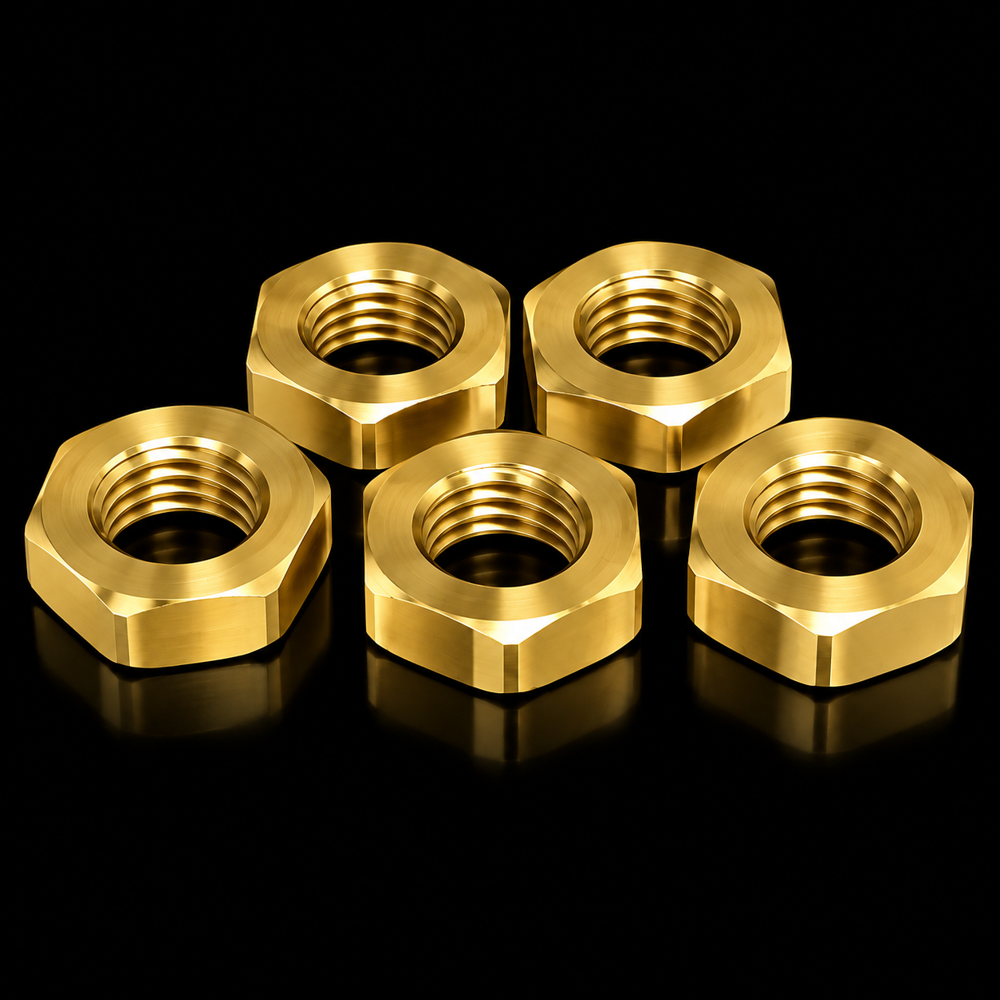 Brass Nut - Hexagonal Shape, Free Cutting Brass Alloy Material | Customized Threads, Natural Blue, Nickel, Chrome & Tin Finishes