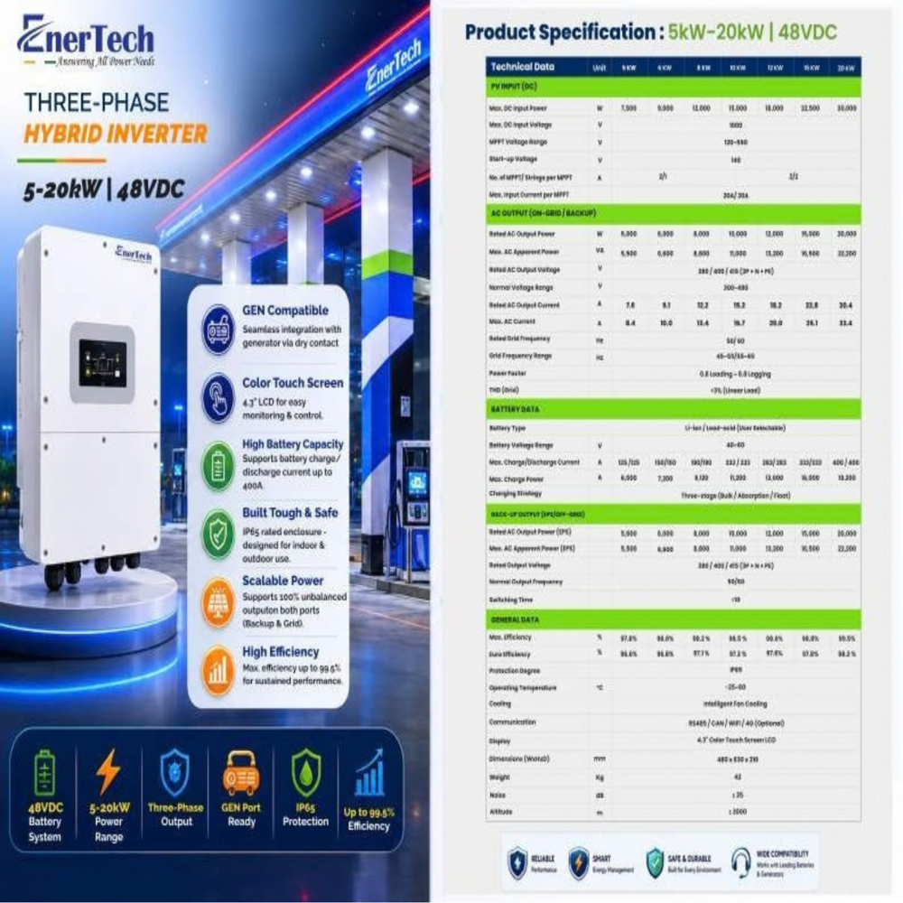 EnerTech 60 kW Three-Phase Solar Hybrid Inverter
