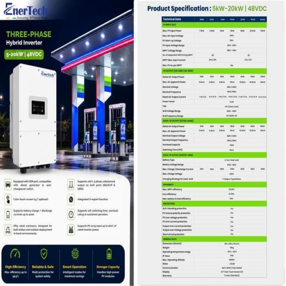 EnerTech 30 kW Three Phase Solar Hybrid Inverter