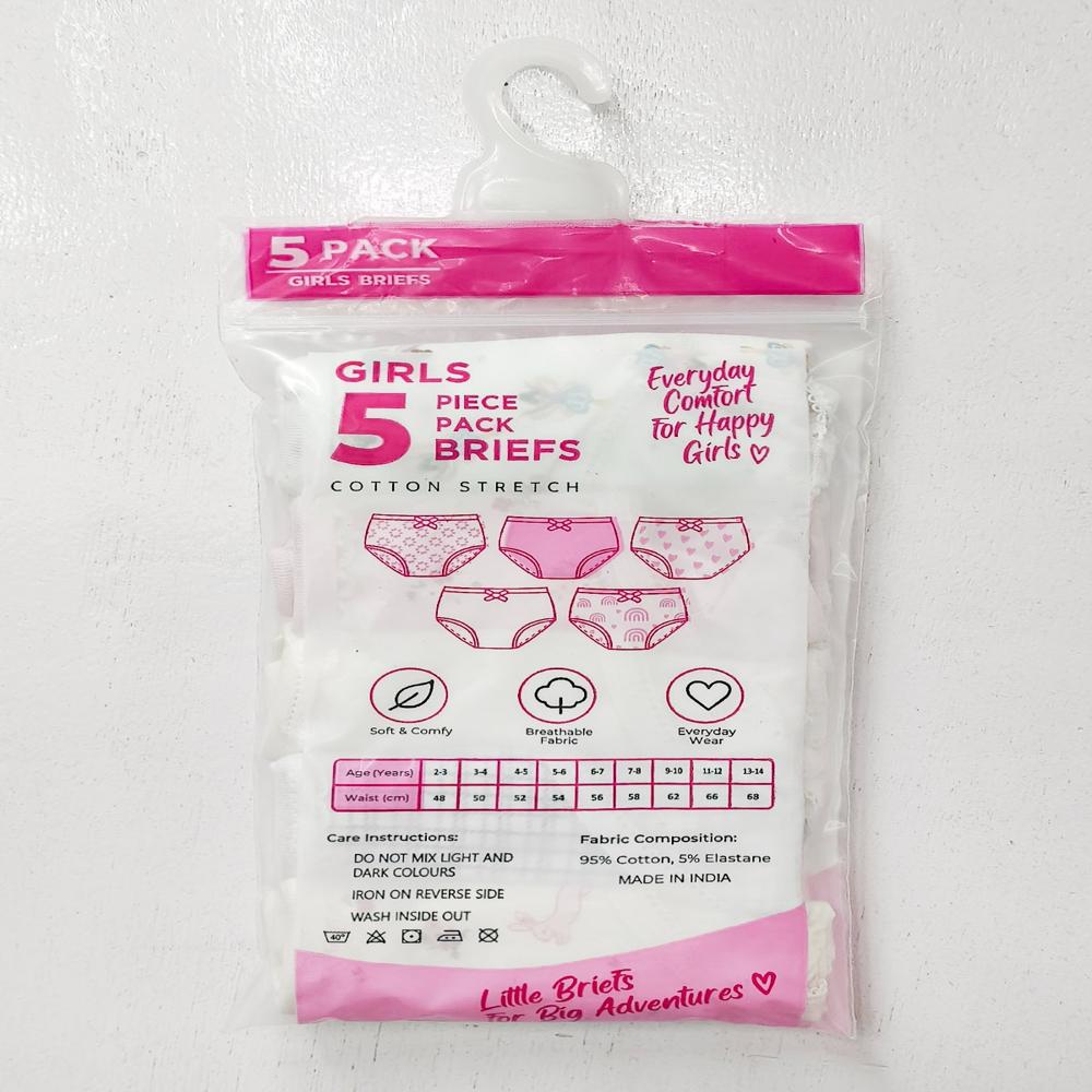 G22328 Girls Printed 5 Pack Stretch Briefs