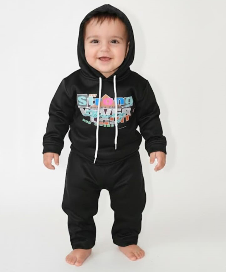Kids Black Full Sleeve Hoodie And Pant Set