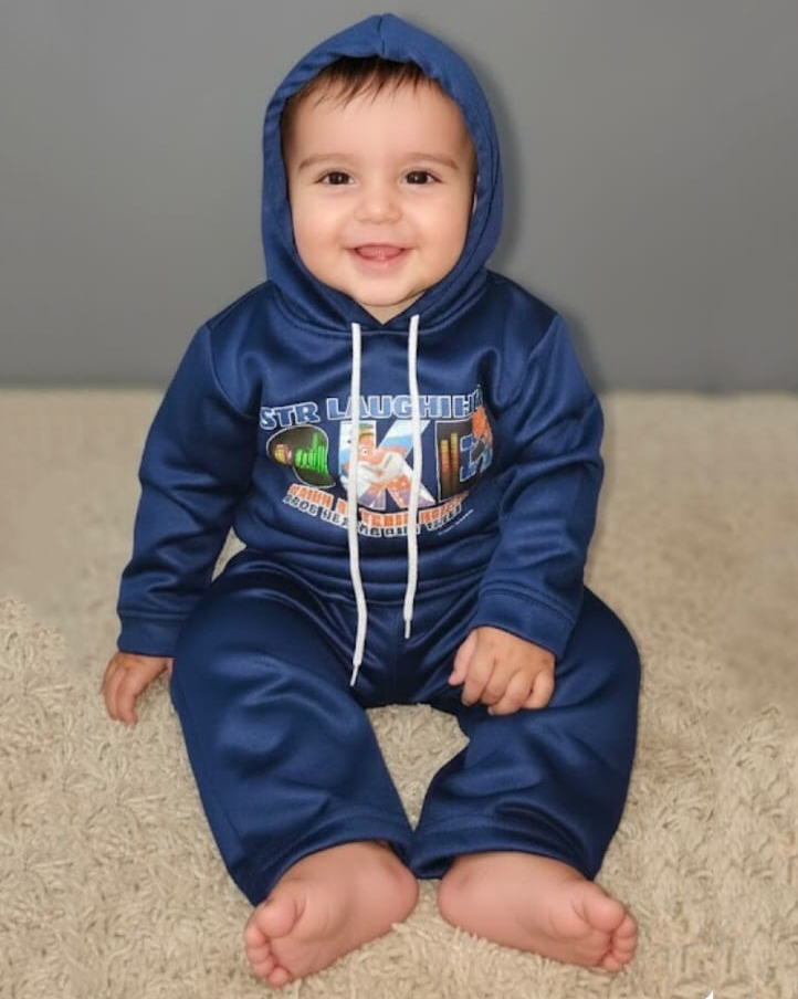 Kids Dark Blue Full Sleeve Hoodie And Pant Set
