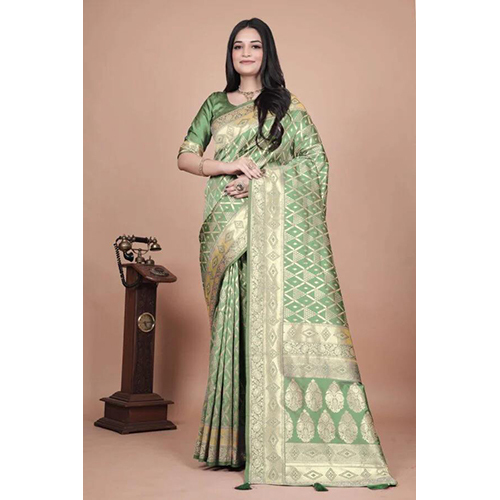 Emerald Green Banarasi Silk Saree with Silver Zari