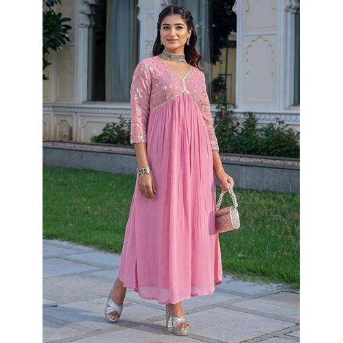Womens Rayon embroidery work Georgette Fit and Flare Dress