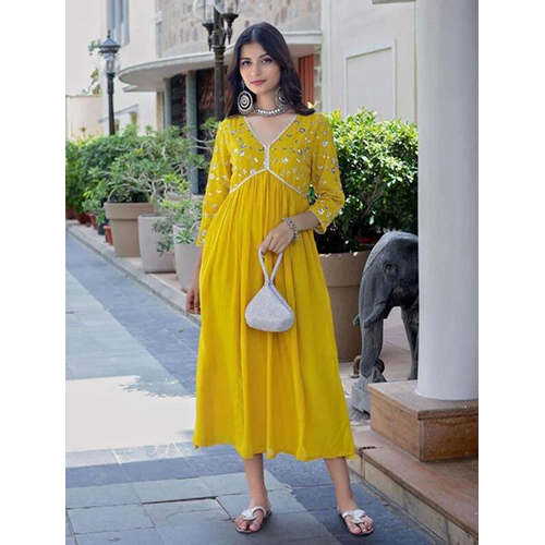 Womens Rayon embroidery work Georgette Fit and Flare Dress
