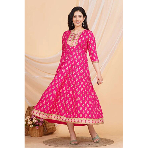 Womens Rayon Printed Anarkali Short Kurti Gown