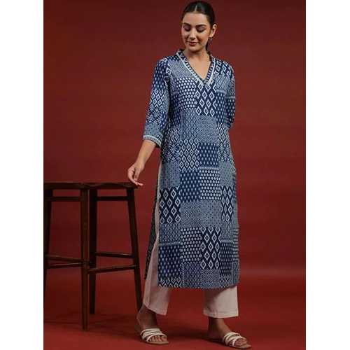 Womens Rayon Printed Straight Kurti With Pant Set