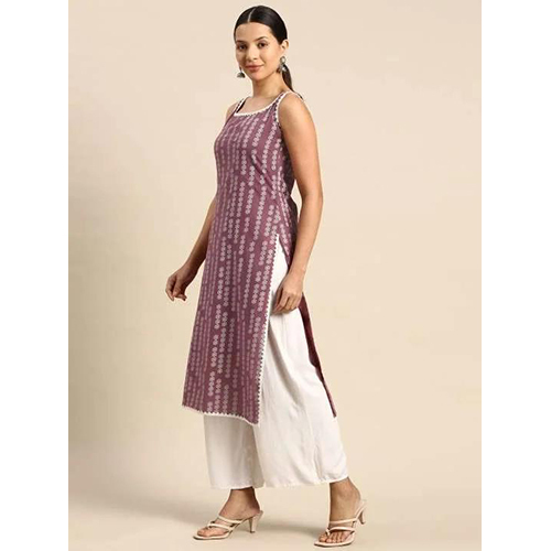 Womens Rayon Printed Straight Kurti With Pant Set