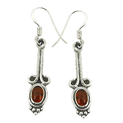 पारंपरिक 925 स्टर्लिंग सिल्वर एम्बर रत्न बालियां