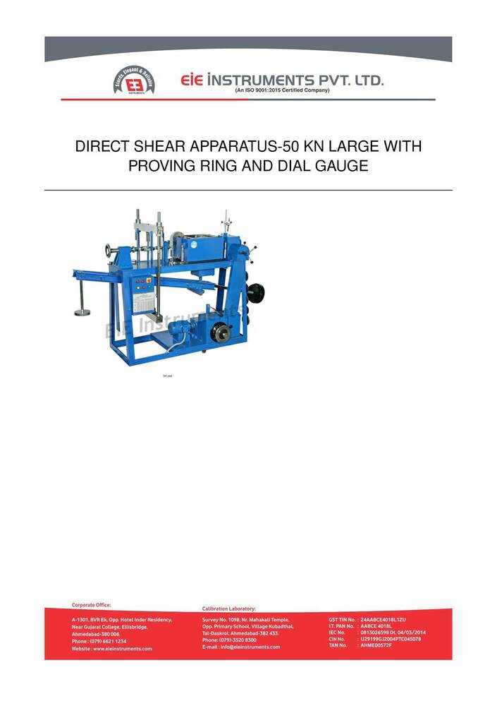 Direct Shear Apparatus - 50 Kn Large, Blue | 220-240v Soil Testing Equipment Without Proving Ring And Dial Gauge