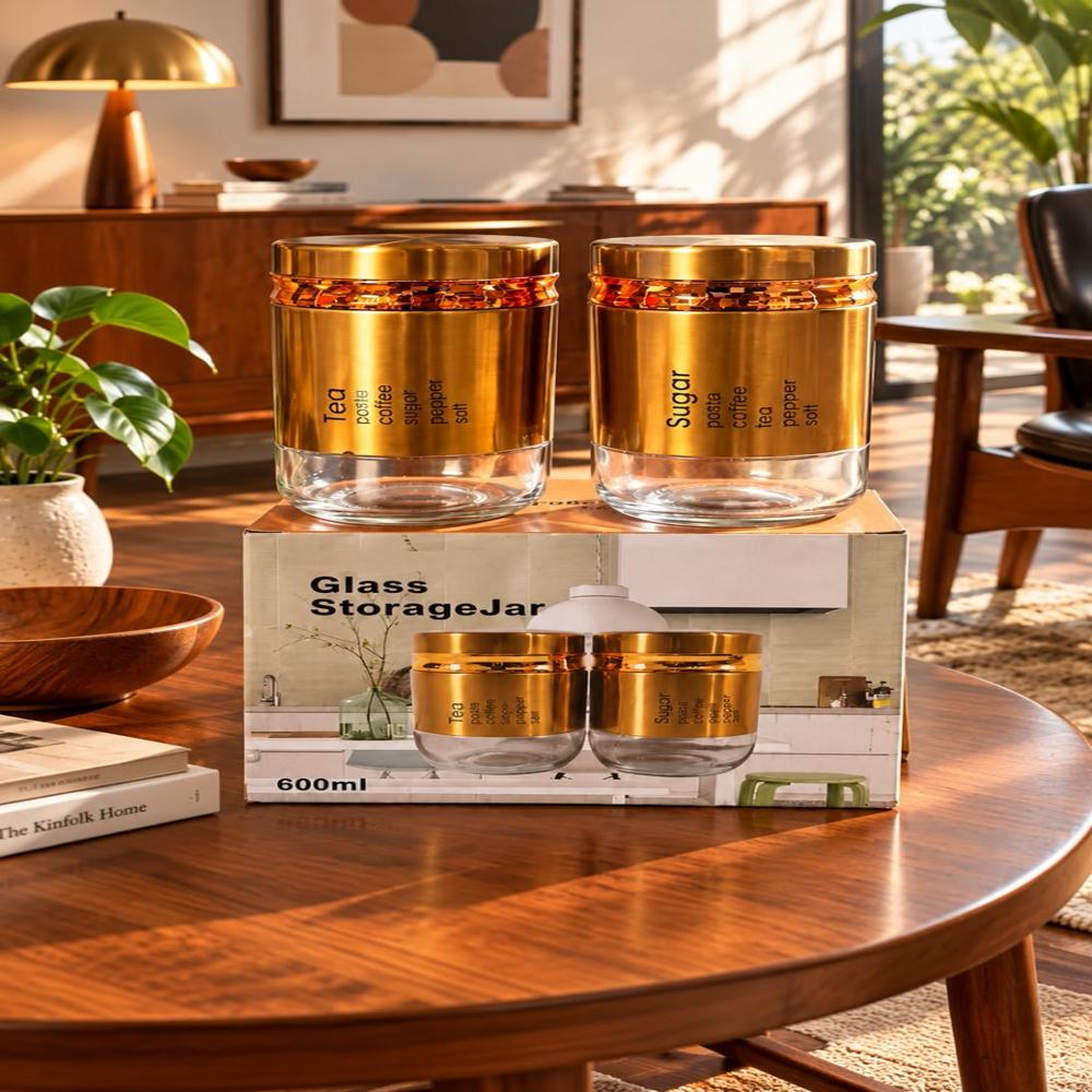 Copper 600 ML Glass Container Jar Set of 2