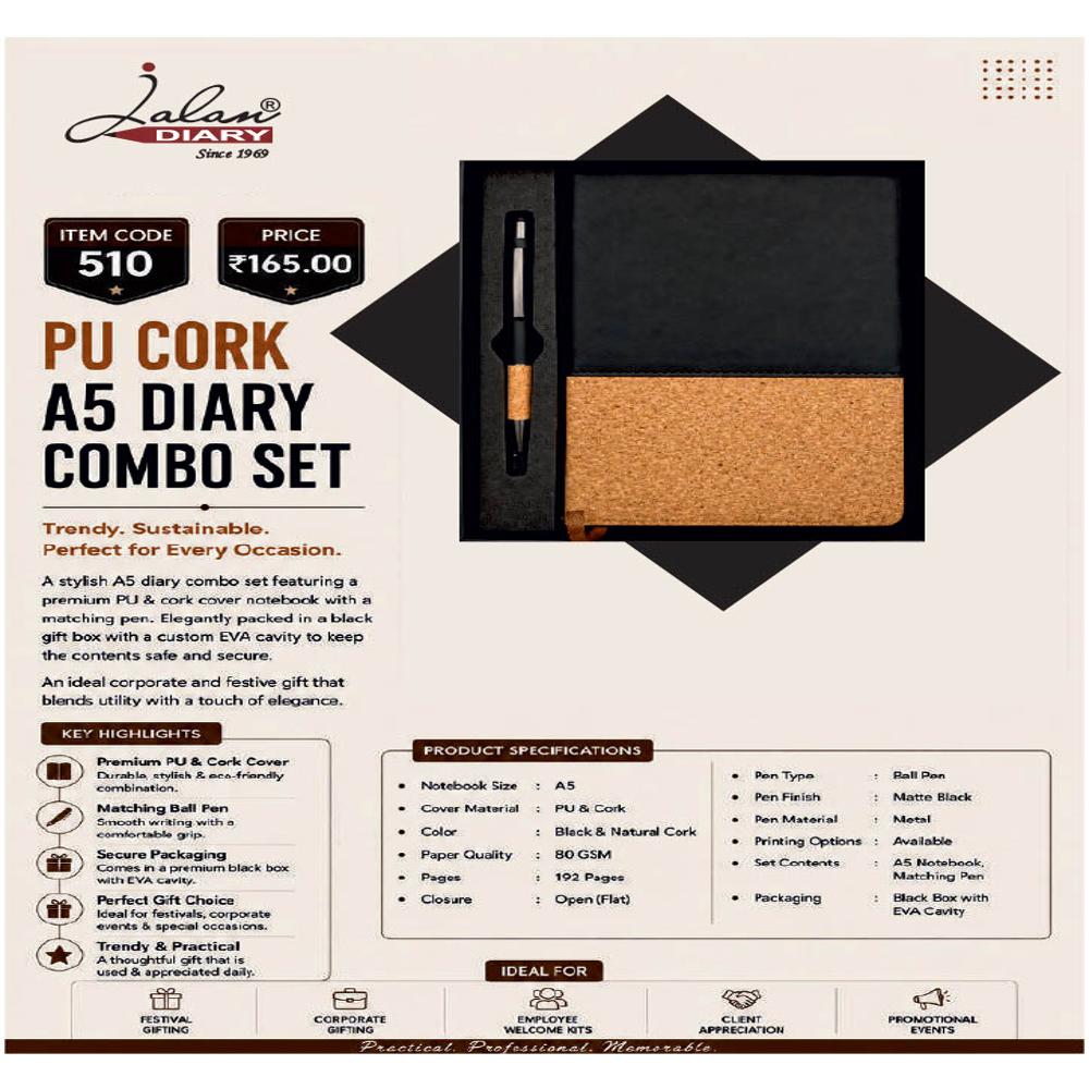 Jalan Item Code -510 Pu Cork A5 Diary Combo Set