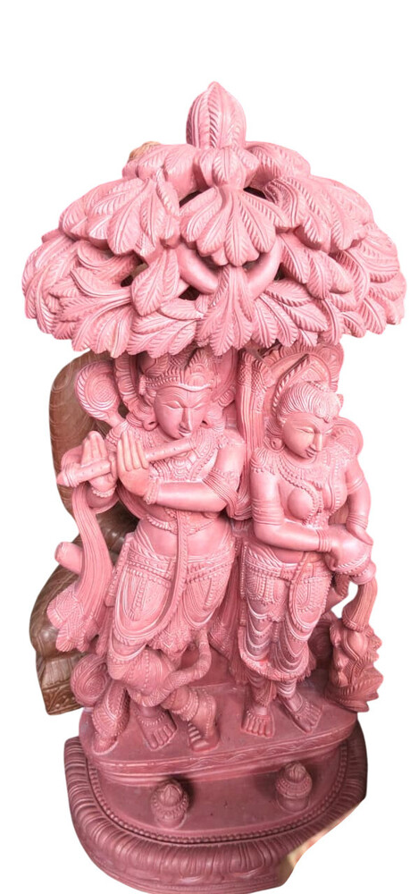 Pink Stone Radha Krishna Statue