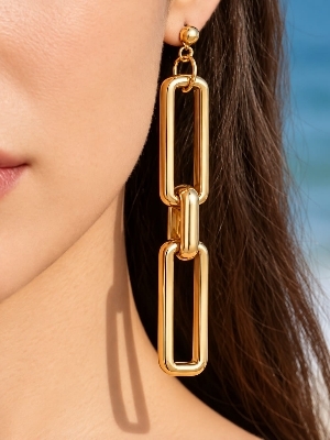 Gold-Tone Geometric Link Drop Earrings