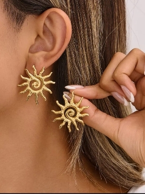 Gold-Tone Sun Spiral Stud Earrings