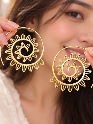 Gold-Tone Spiral Sun Hoop Earrings