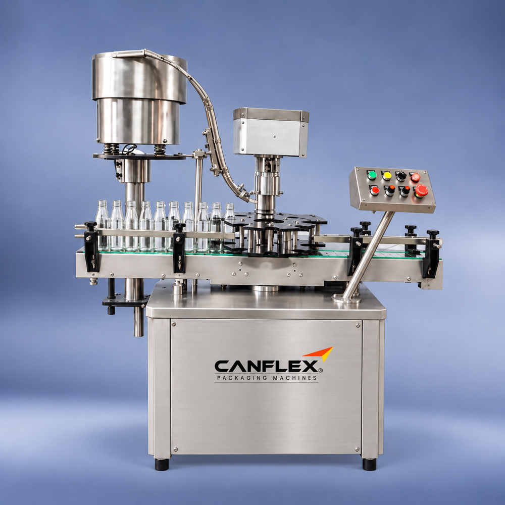 Automatic crown capping machine for glass bottles