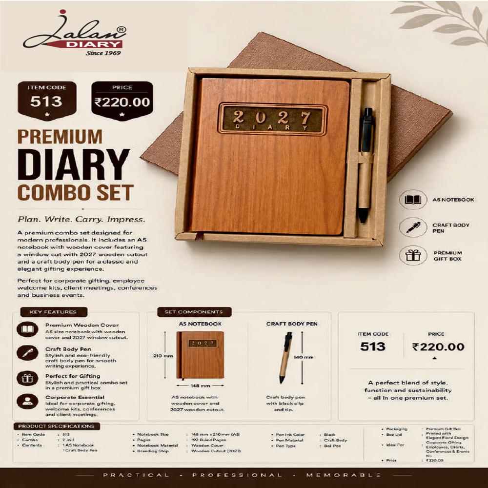 Jalan Item Code -513 Premium Diary Combo Set - Color: Brown