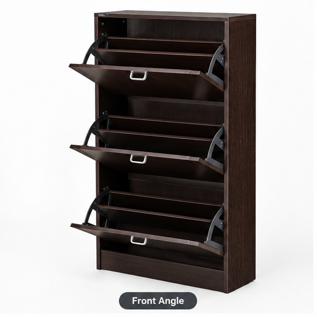 Shoe Racks - Engineered Wood 30x12x24 Inches, Natural Matte Finish | 3-shelf Multi-tier Storage, Water Resistant, Handcrafted