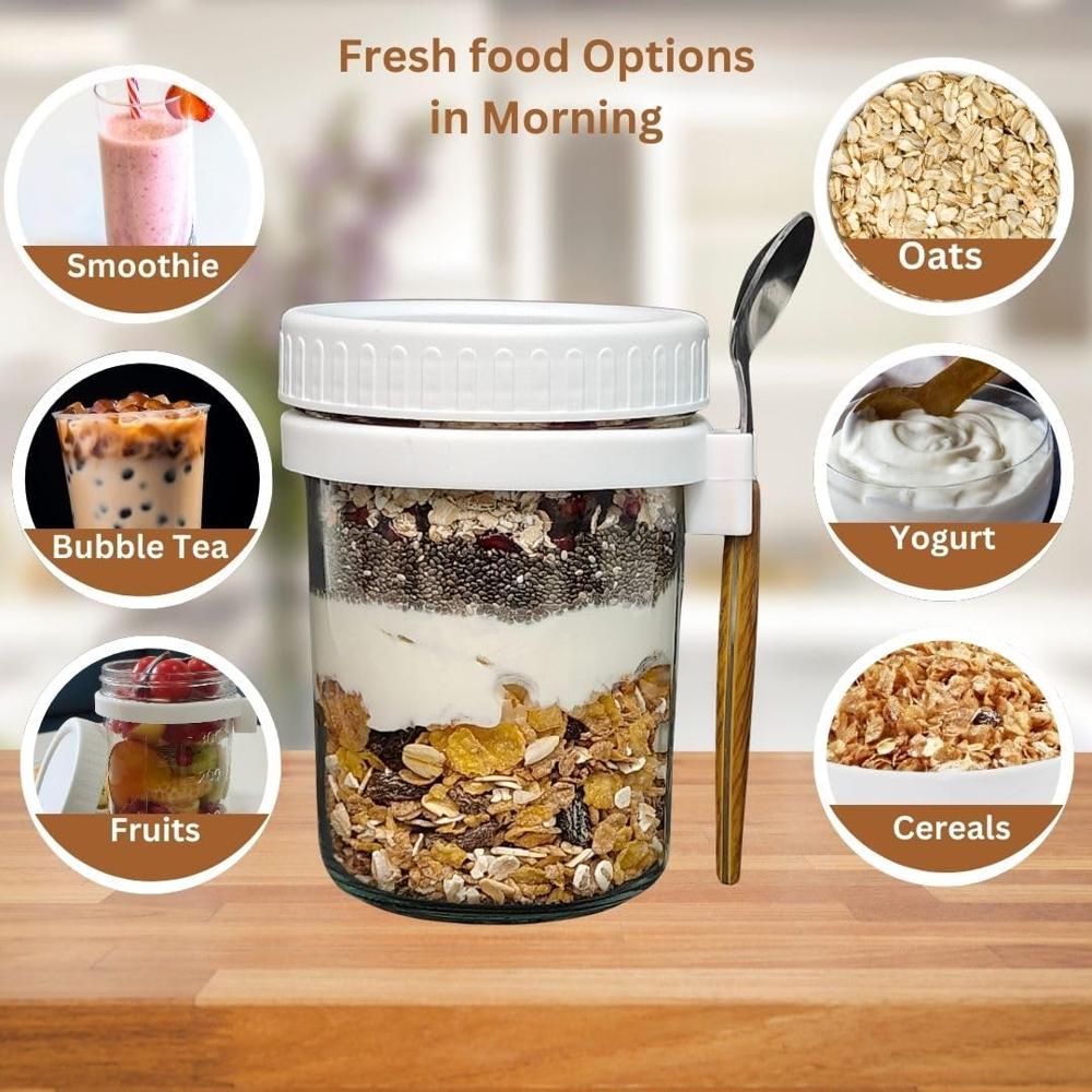 Glass Overnight Oats Jar With Spoon