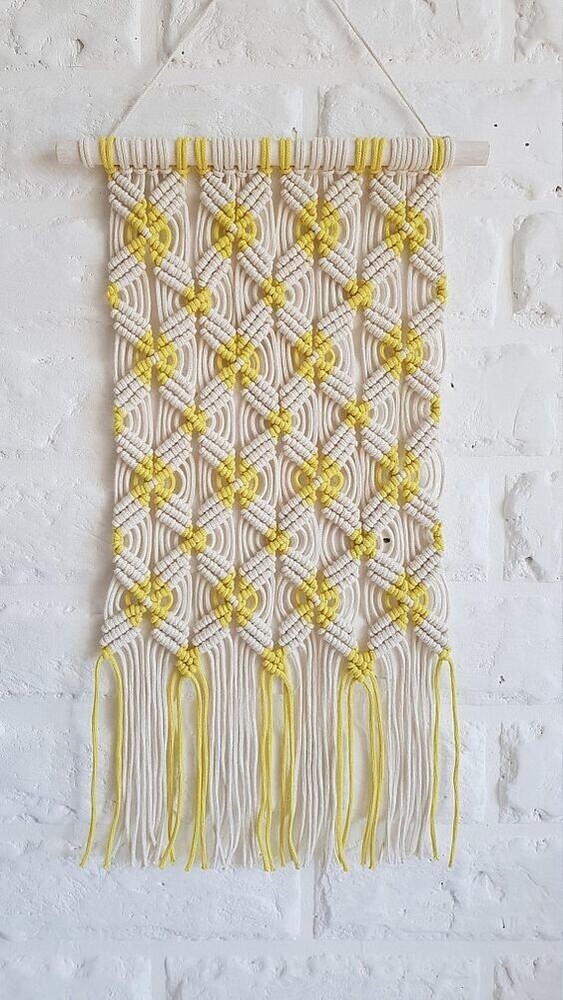 Yellow And White Geometric Macrame Wall Hanging