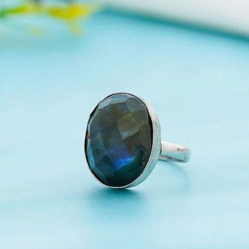 Arts Crystal Products Natural Labradorite Ring Set for Women,Vintage Joint Knuckle Stackable Rings Oval Gemstone Ring