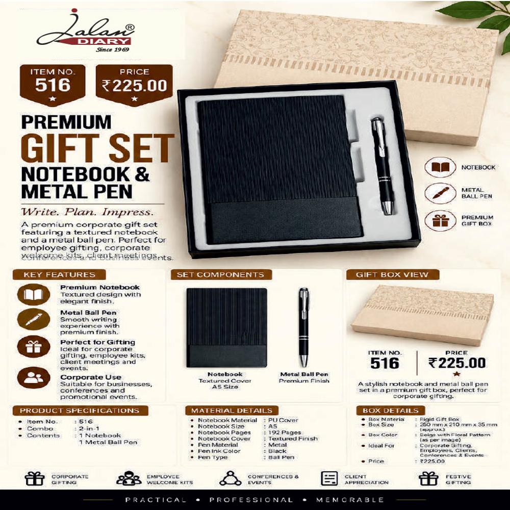 Jalan Item Code-516 Premium Gift Set Notebook & Metal Pen