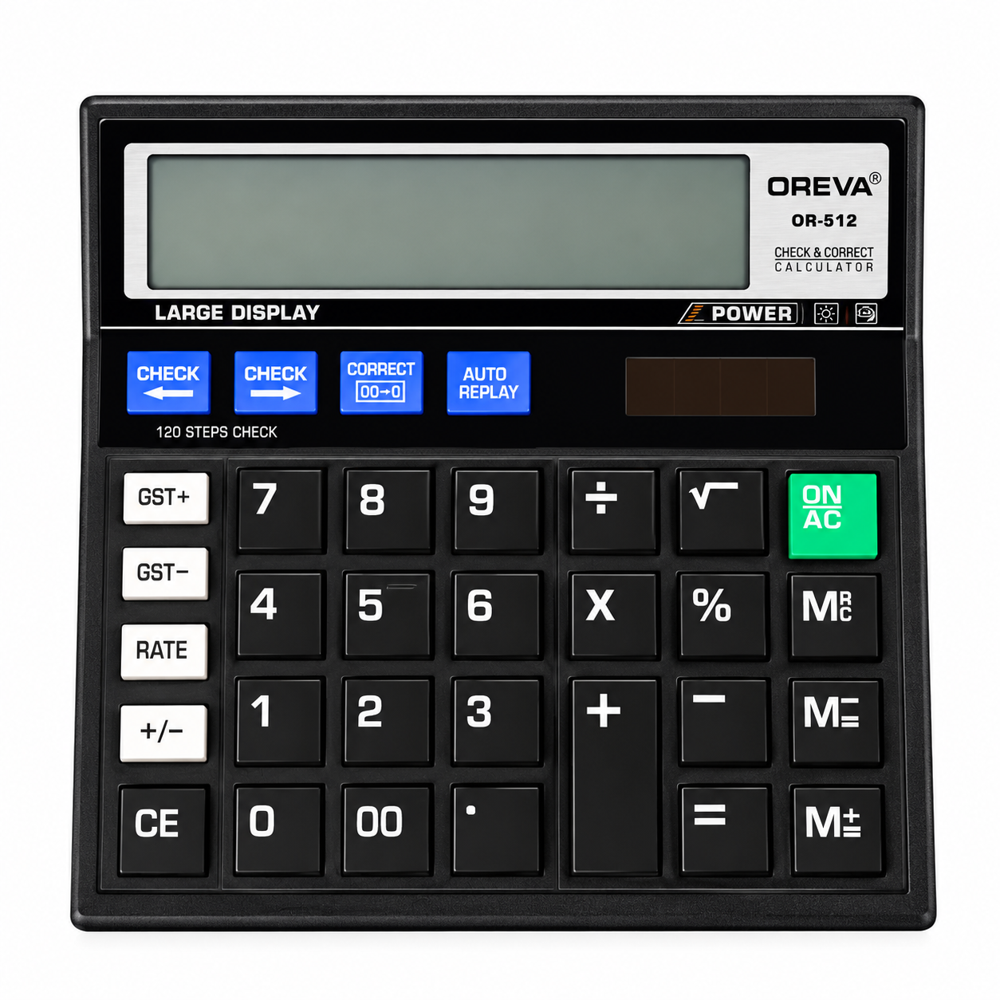 OREVA OR-512 Check & Correct Calculator | Large Display Desktop Calculator with GST+, GST-, Rate & 120 step check