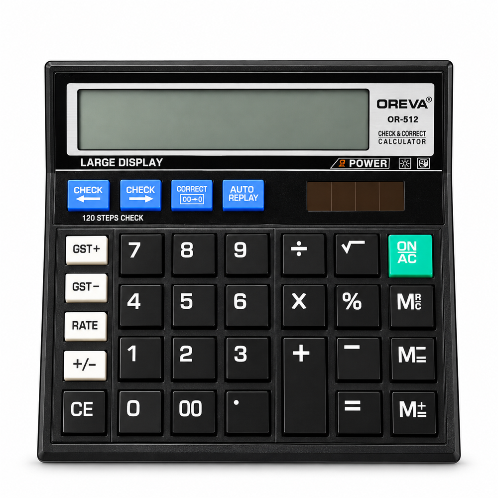 OREVA OR-512 Check & Correct Calculator | Large Display Desktop Calculator with GST+, GST-, Rate & 120 step check