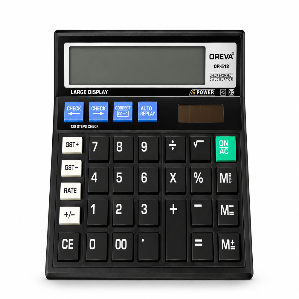 OREVA OR-512 Check & Correct Calculator | Large Display Desktop Calculator with GST+, GST-, Rate & 120 step check