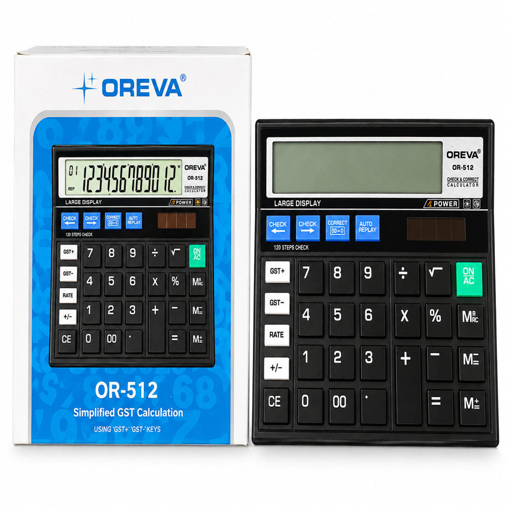 OREVA OR-512 Check & Correct Calculator | Large Display Desktop Calculator with GST+, GST-, Rate & 120 step check