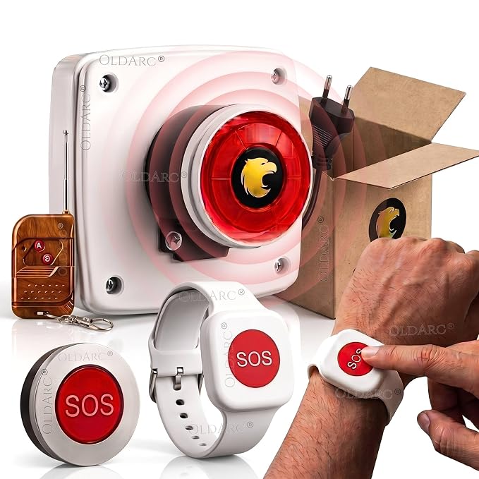 Oldarc Help Alert +  Rs4 Remote Panic Alarm Siren With Sos Watch  Panic Button For Elderly  50m Remote Control Alarm Siren  110db Loud Emergency Alarm Wrist Watch Call Button For Old People Home - Alarm Density: 1101.05 G/cm Gram Per Cubic Centimeter(g/cm3)