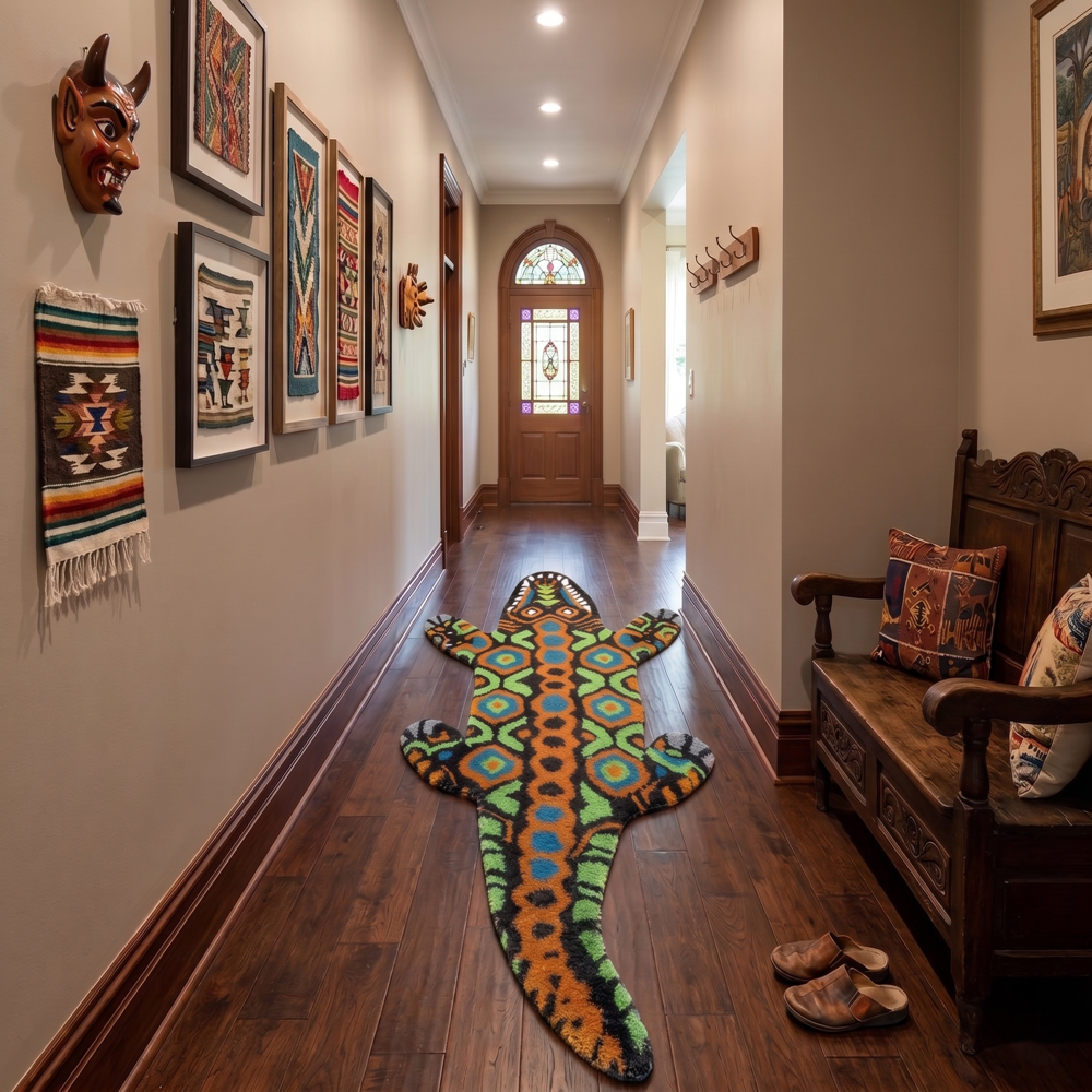 Handmade Wool Tufted Crocodile Rug Custom Animal Shaped Runner Carpet Modern Home Decor - Backing Material: Canvas Latex