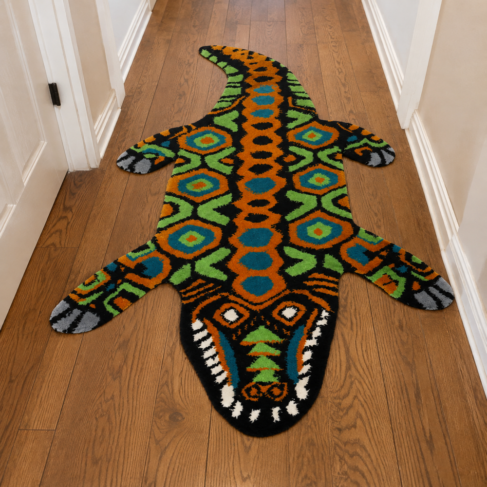 Handmade Wool Tufted Crocodile Rug Custom Animal Shaped Runner Carpet Modern Home Decor